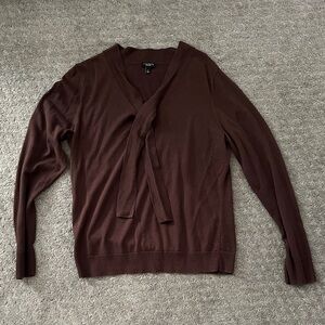 Talbots tie neck brown knit long sleeve